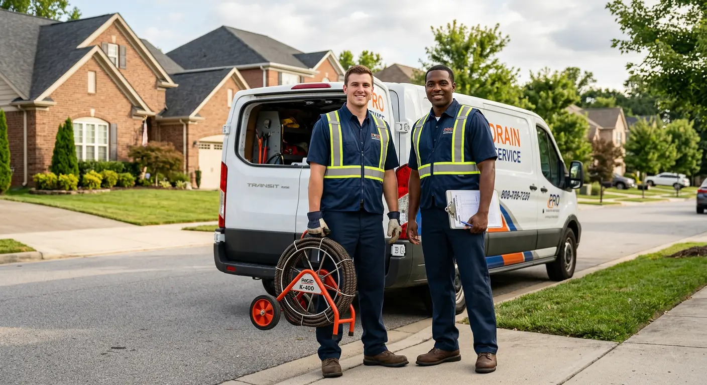 Sewer and drain service team with equipment ready for work in Wright City