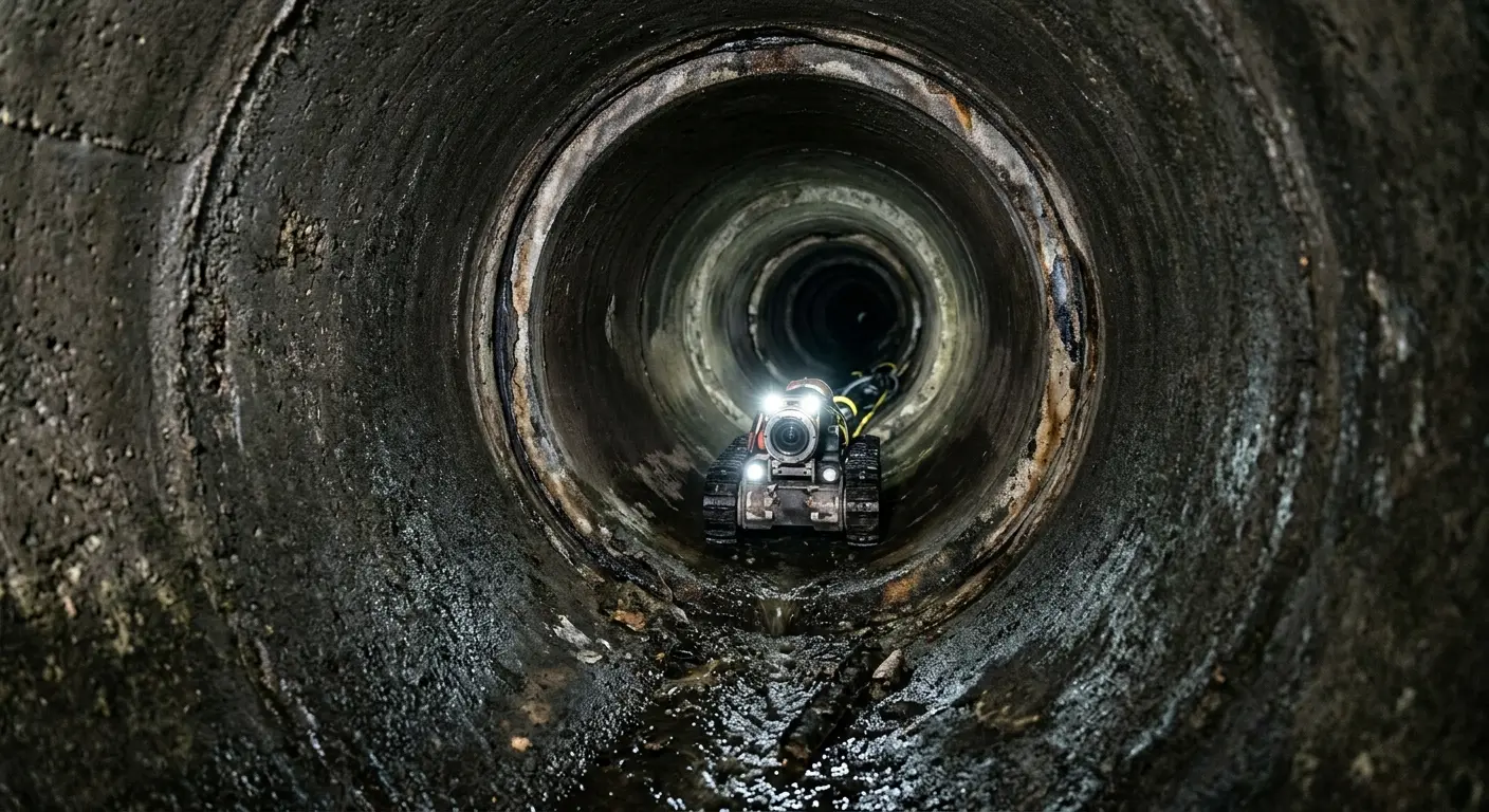 Robotic sewer camera inspecting pipe interior for Sewer Line Cleaning in Wright City